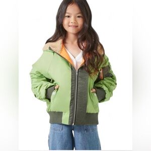 NWT Forever 21 Kids Olive Bomber Jacket with Orange Lining Size 13/14